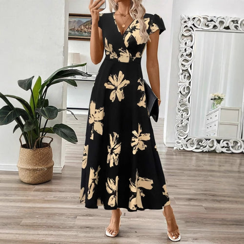 Dame Maxikjole med raffineret indpakningsdesign og floraltryk Stilla