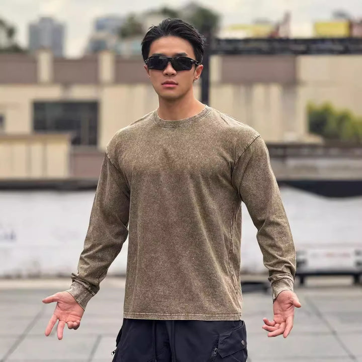 Herrer Langermet T-shirt med unik Vasket-effekt og afslappet Design Stilla