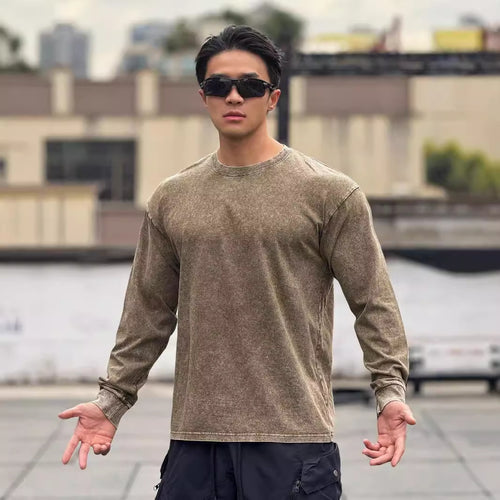 Herrer Langermet T-shirt med unik Vasket-effekt og afslappet Design Stilla