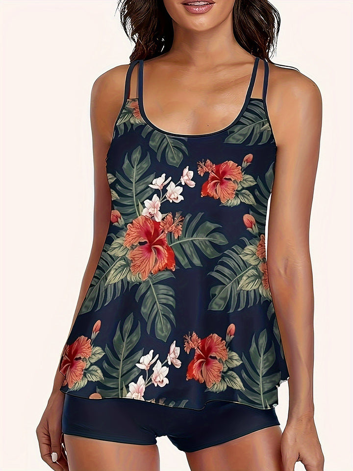 Dame Tankini med blomsterprint og justerbare stropper Skovae