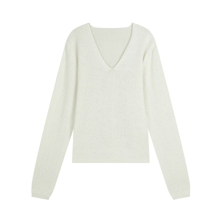 Dame elegant pullover med V-hals og blødt struktureret materiale Stilla