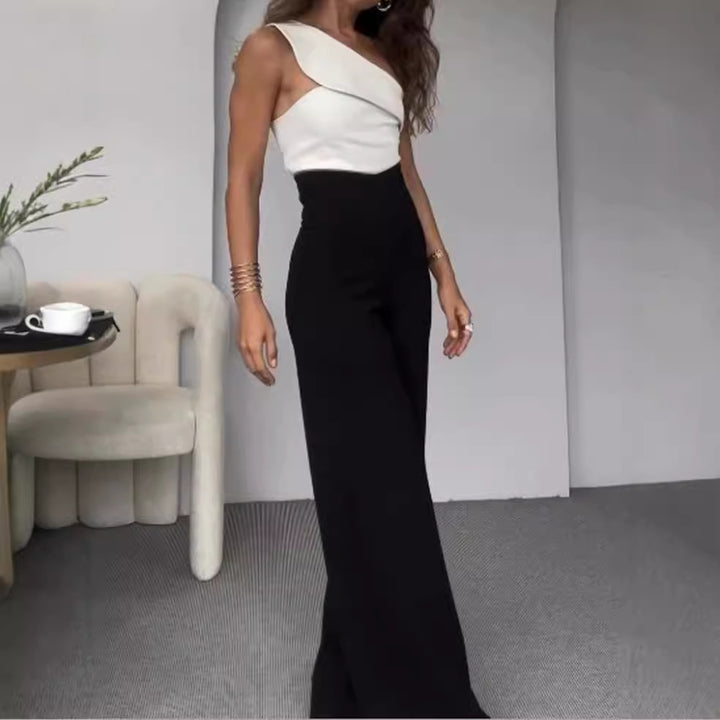 Dame Elegant Jumpsuit med asymmetrisk udskæring og bredt ben Stilla