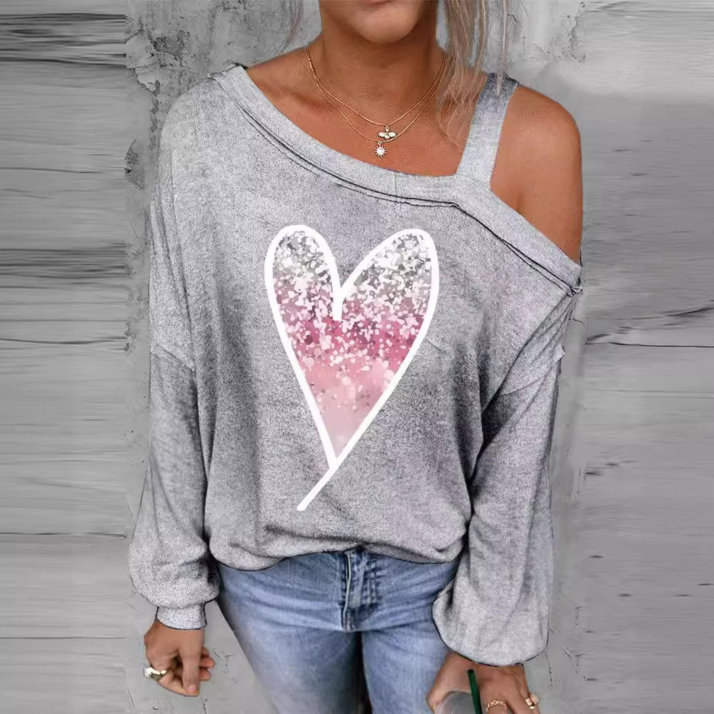 Dame casual oversized pullover med hjerteformet glimmerdesign Stilla