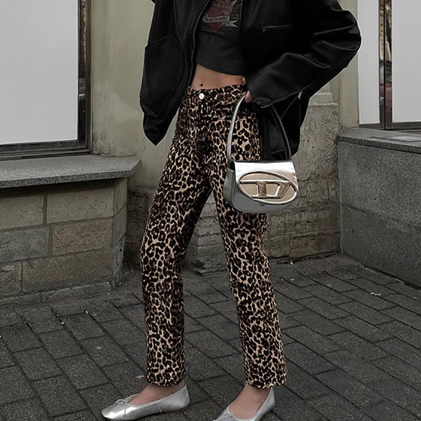 Dame elegant ruskindsbukser med leo-print Stilla