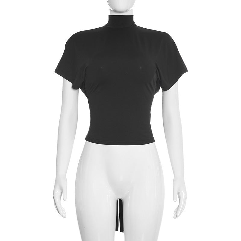 Dame Cropped top med høj mod hals krave og voluminøse ærmer Skovae
