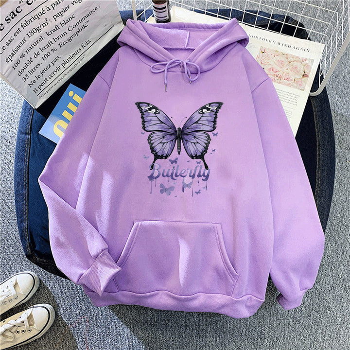 Kvinders hoodie med farverigt sommerfuglemotiv Skovae