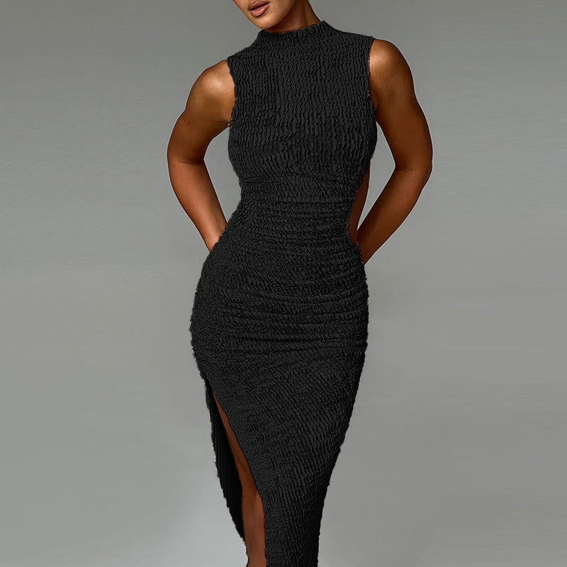 Dame Rynke Side Slids Midi Kjole Stilla