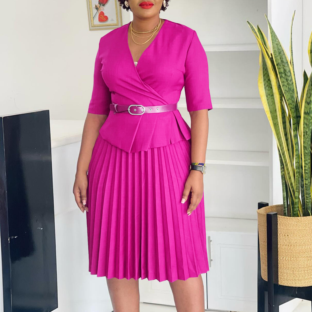 Dame Plisseret Kjole med elegant peplum Form og aftagelig Belte Stilla