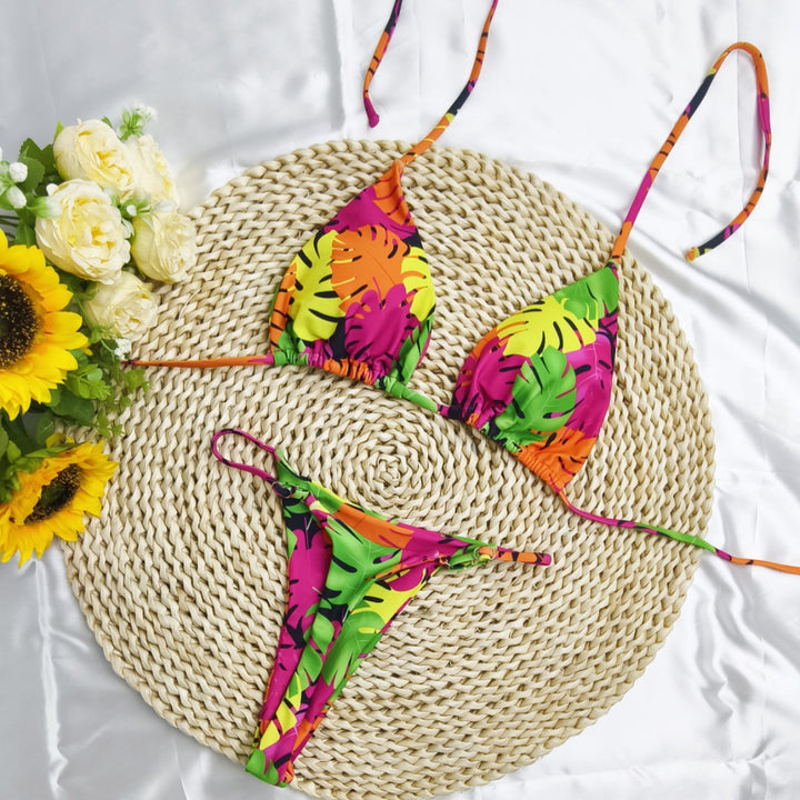 Dame triangulært bikini-sæt med muntert kirsebærmønster og justerbare stropper Skovae