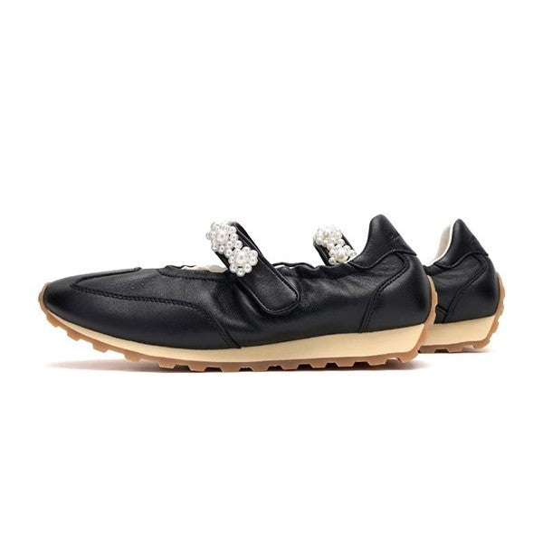 Dame ballerinas med elegante perleapplikationer og fleksibel sål Stilla
