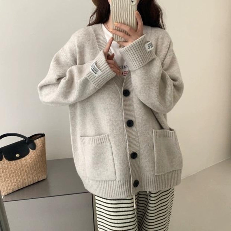 Kvinders Casual Oversized Cardigan med Store Lommer og Knap Detaljer Stilla