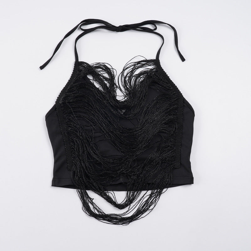 Dame Crop-top med elegante frynseudsmykninger Skovae