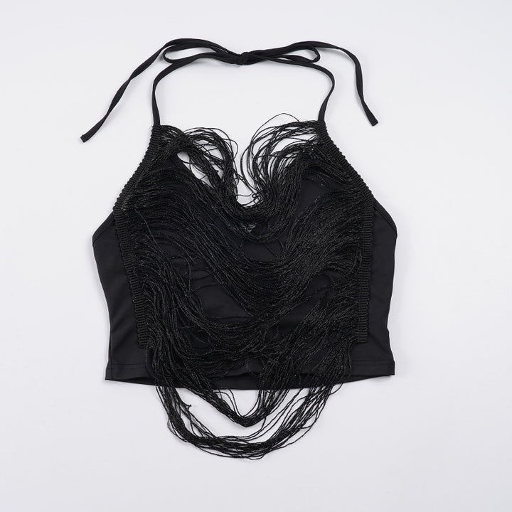 Dame Crop-top med elegante frynseudsmykninger Skovae