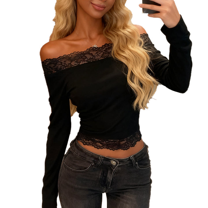 Dame elegant Off-Shoulder skjorte med spidsbesætning Skovae