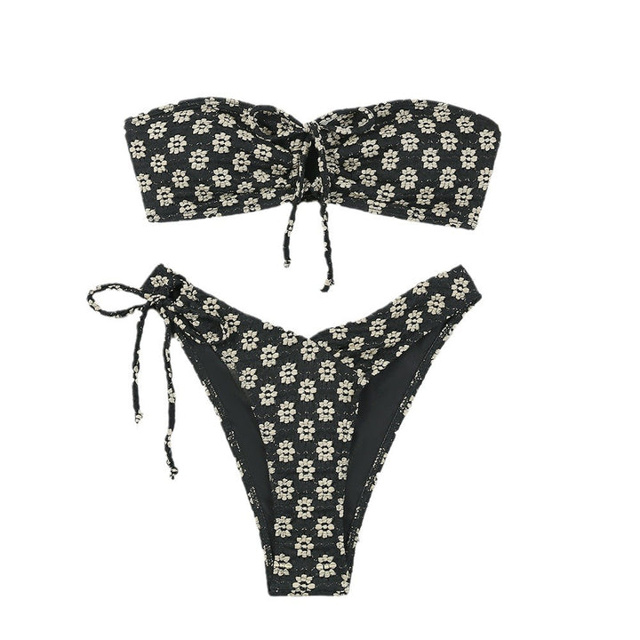 Dame Bandeau-Bikini sæt med legende knudedesign og højt benudskæring Stilla