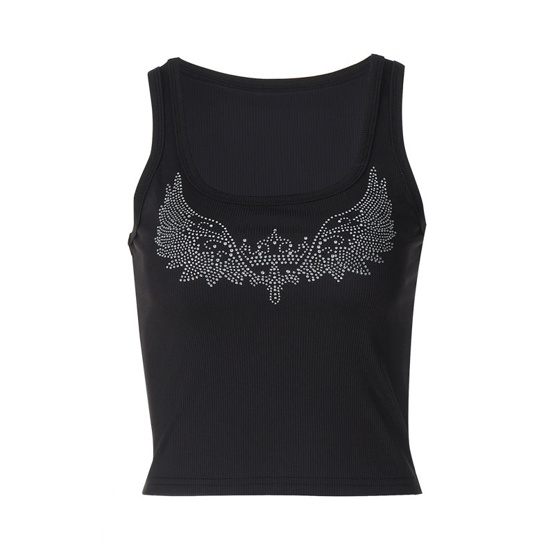 Dame Crop-Top med glitrende vinge-motiv og figurformende snit Stilla