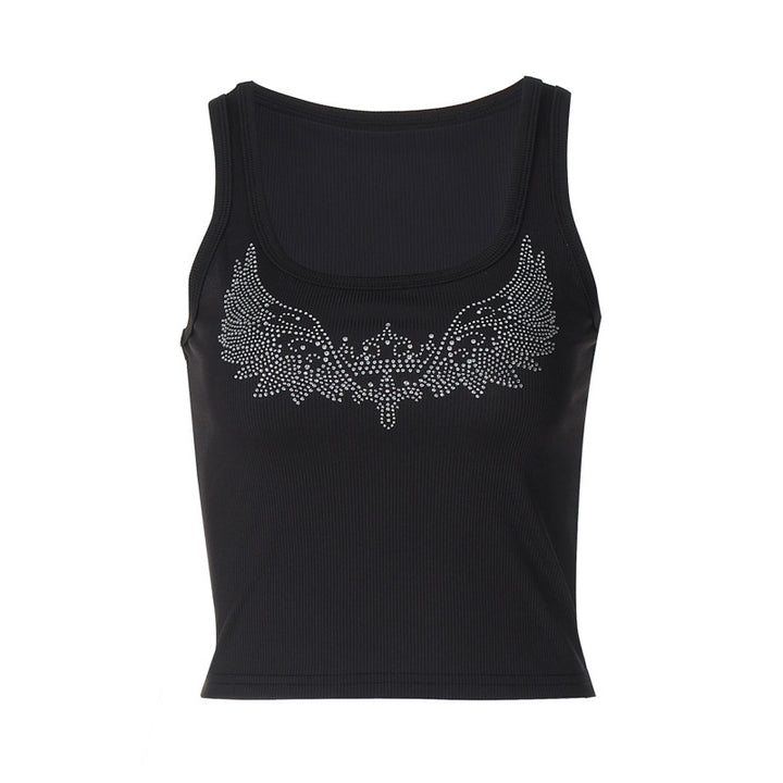 Dame Crop-Top med glitrende vinge-motiv og figurformende snit Stilla