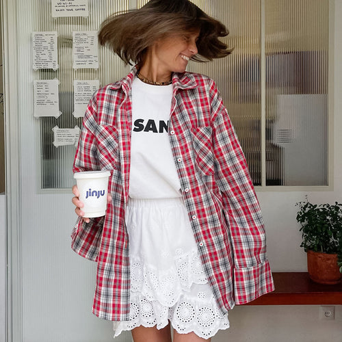 Dame flannel skjortejakke med oversized snit og ternet mønster Stilla