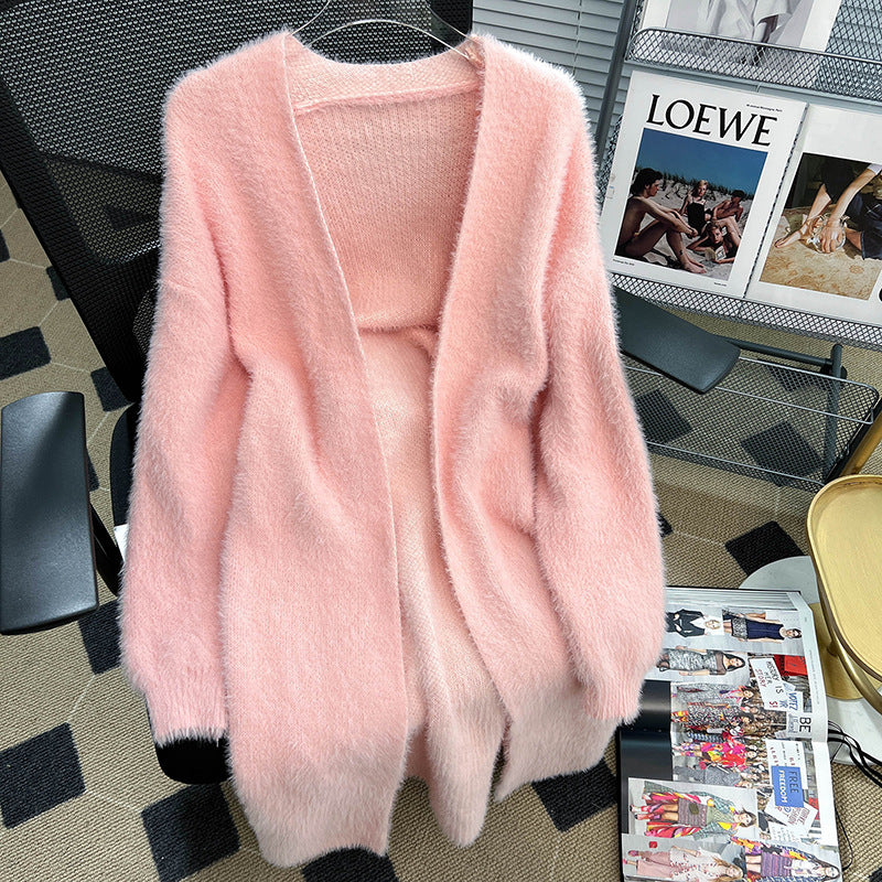 Damer Fluffy Cardigan med Åben Skæring Stilla