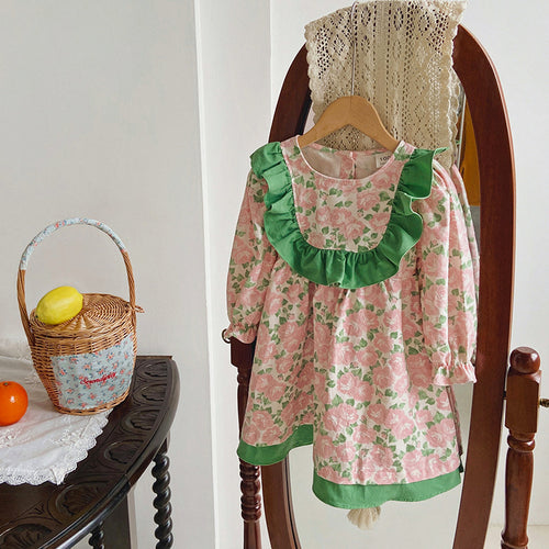 Pige Floral Ruffle Langærmet Kjole Stilla