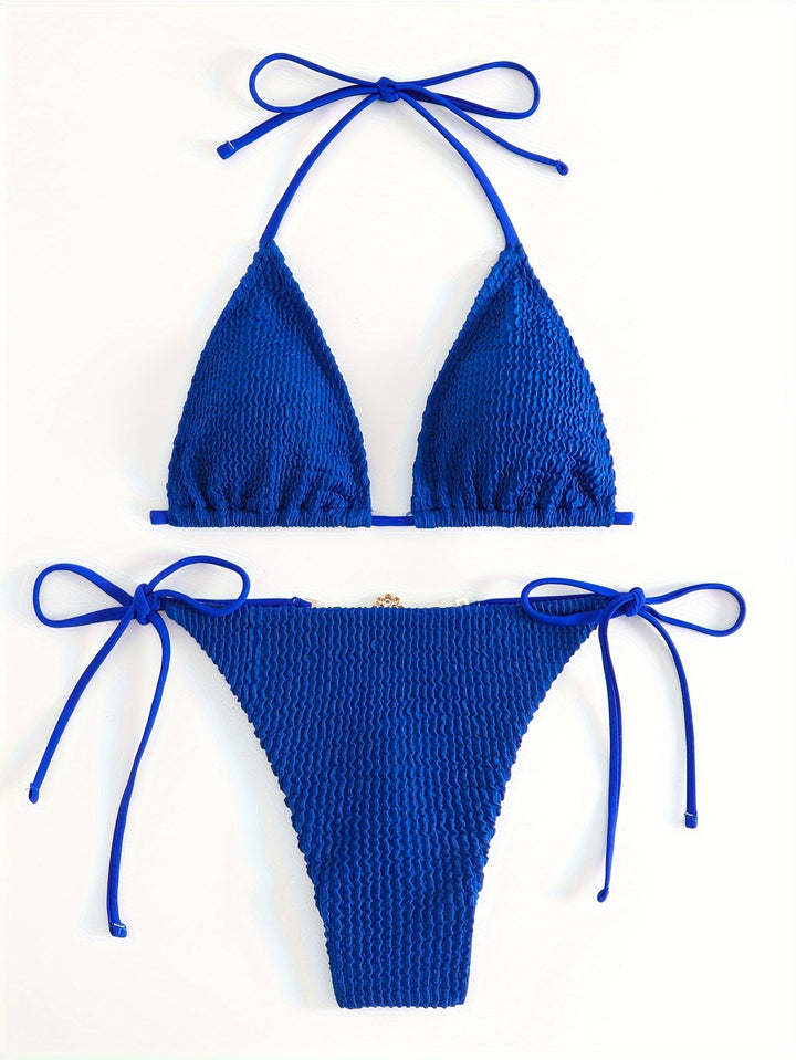 Dame Triangle-Bikini-Sæt med justerbare bindebånd Skovae