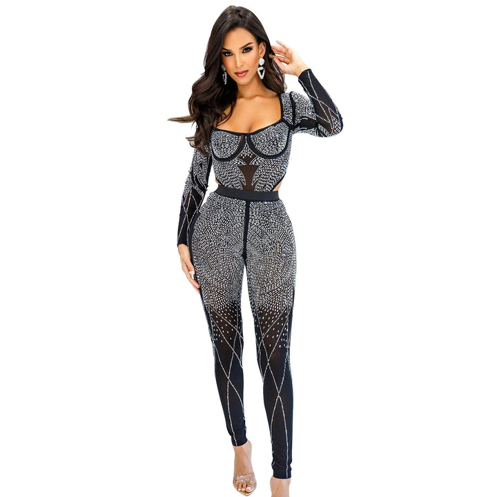 Dame Glamourøst Jumpsuit med Strassdekorationer og elegant design Stilla