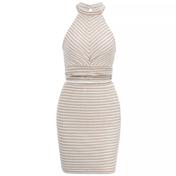 Dame Crop-Top og Mini nederdel Ensemble med raffineret strikmønster Stilla