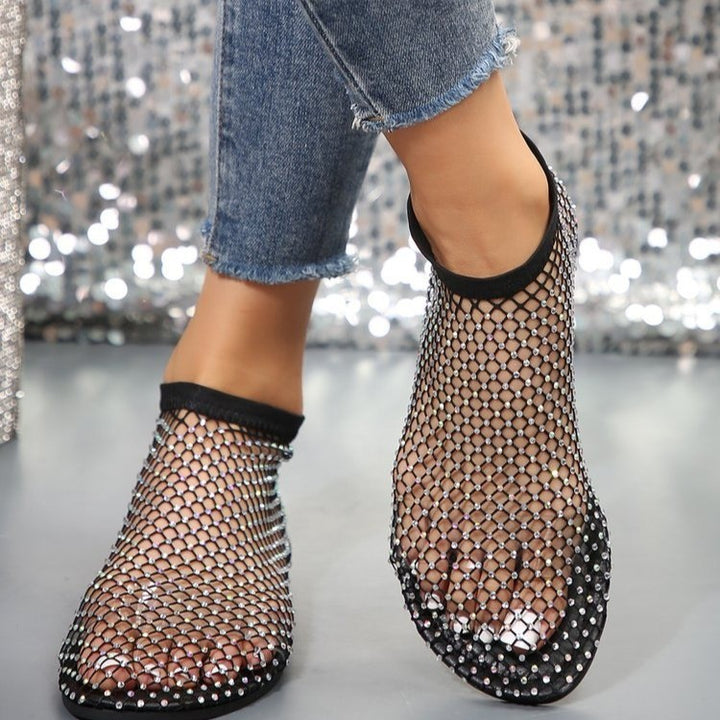 Dame Halv åben Ballerinas af netmateriale med glitrende accenter Stilla