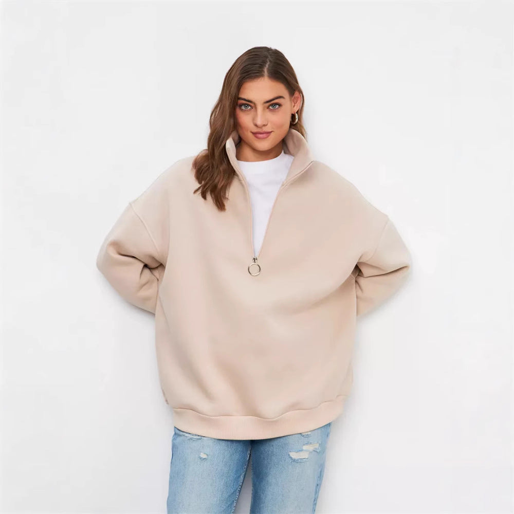Dame Oversized Sweatshirt med Høj Krave og Lynlås Skovae