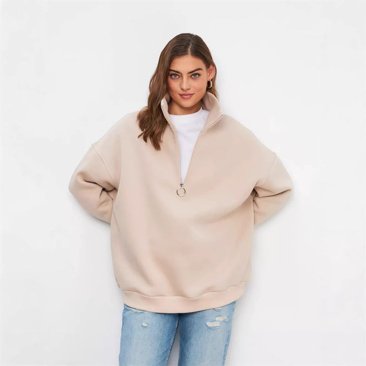 Dame Oversized Sweatshirt med Høj Krave og Lynlås Skovae