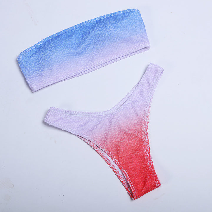 Dame Bandeau-bikini-sæt med moderne farvegradientdesign og fin struktur Stilla