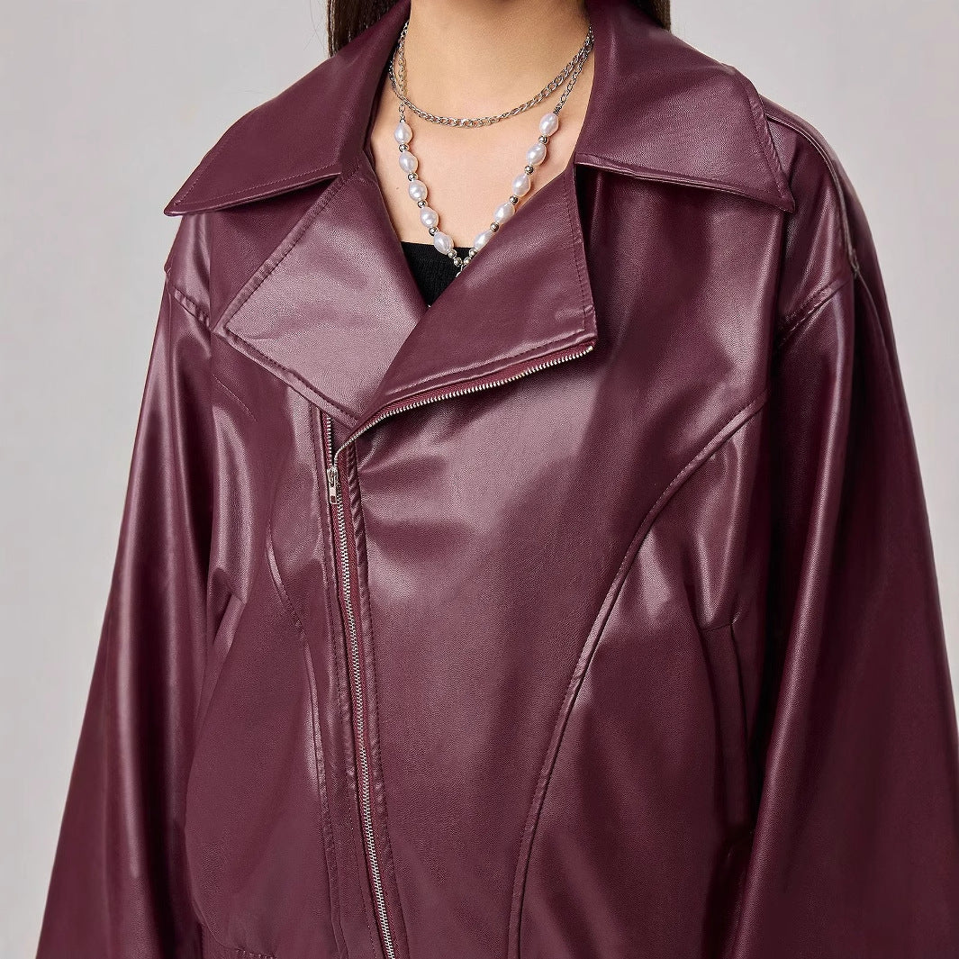 Kvinders faux læderjakke i trendy oversized stil med smalle lynlåsdetaljer Stilla