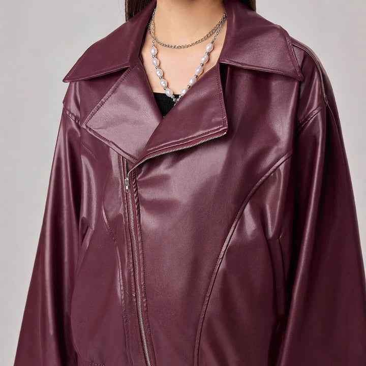 Kvinders faux læderjakke i trendy oversized stil med smalle lynlåsdetaljer Stilla