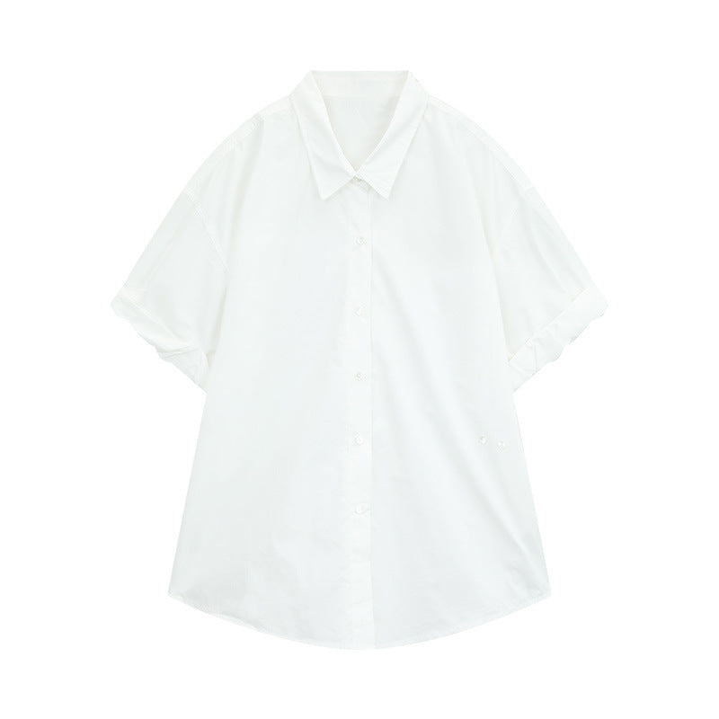Dame Oversized Skjortebluse med kort ærme og moderne snit Stilla
