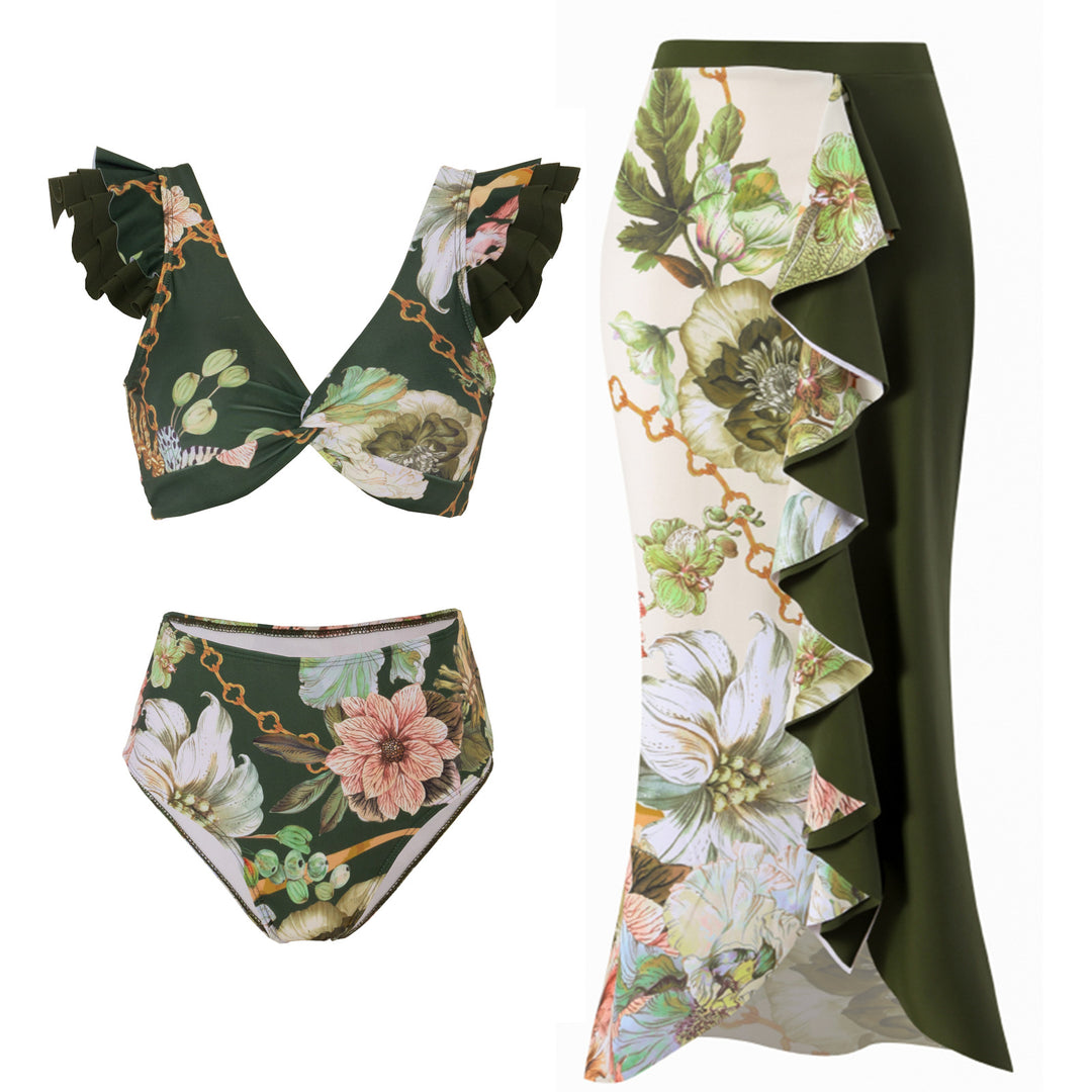 Dame Bikini-sæt med elegant indpakningsskørt og blomster-fald-design Stilla