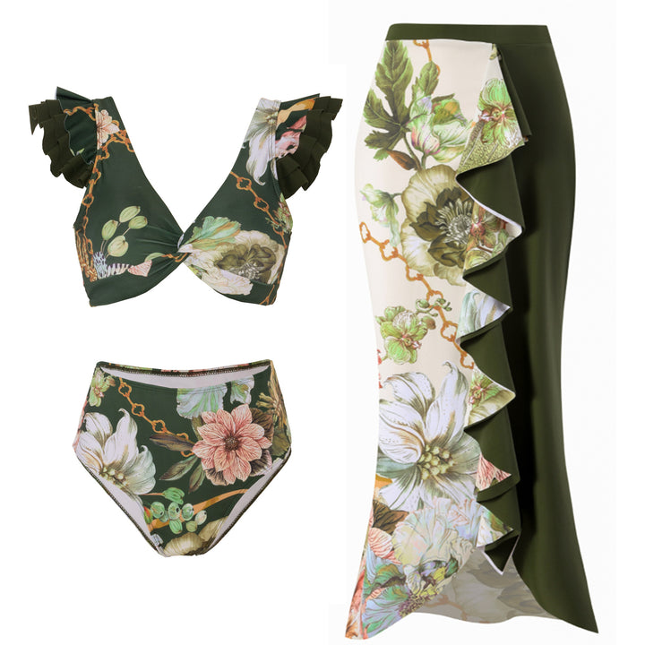 Dame Bikini-sæt med elegant indpakningsskørt og blomster-fald-design Stilla