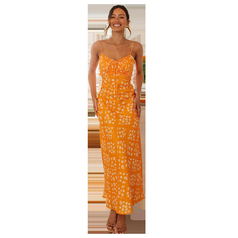 Kvinders Maxi Kjole med Justerbare Spaghetti Stropper og Blomsterdesign Stilla