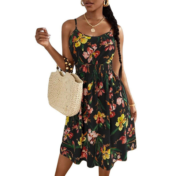 Dame Sommerlige Blomster-Midi-Kjole med justerbare stropper og elastisk talje Stilla