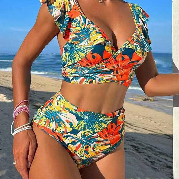 Dame Cropped Bikini-sæt med legende flæse-design og elegant bindesystem Skovae