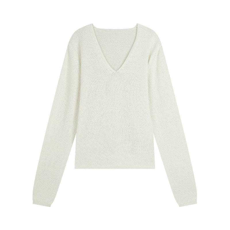 Dame elegant pullover med V-hals og blødt struktureret materiale Stilla