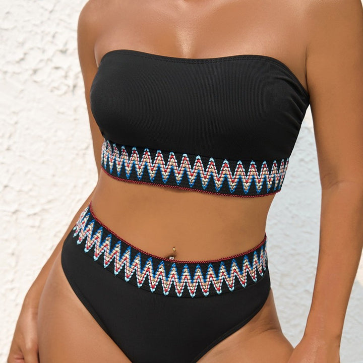 Dame Bandeau-Bikini-sæt med ornamentisk udsmykning og høj talje Stilla