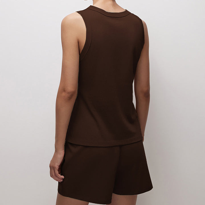 Dame afslappet Crop-Top og shorts sæt med knyttet detalje Stilla