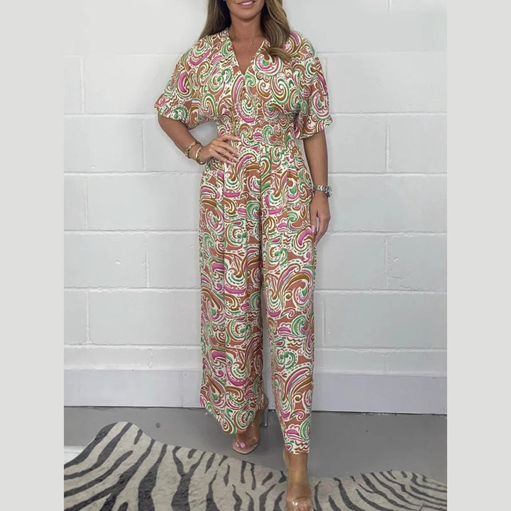 Dame Elegant Jumpsuit med brede ben og dyb V-hals Stilla