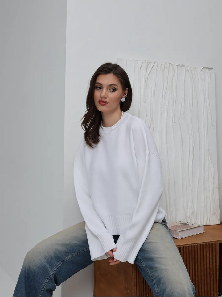 Dame Cozy Sweater med Løs Pasform og Struktureret Strikket Mønster Stilla