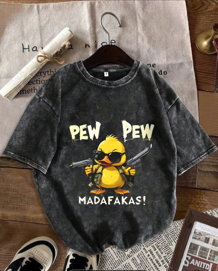 Dame T-shirt med sjovt andemotiv og afslappet oversized-snit Stilla