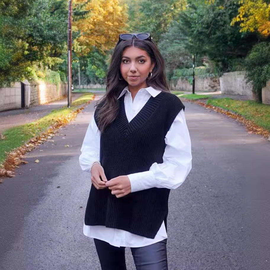 Dame Mode Strikpullover-Vest Stilla