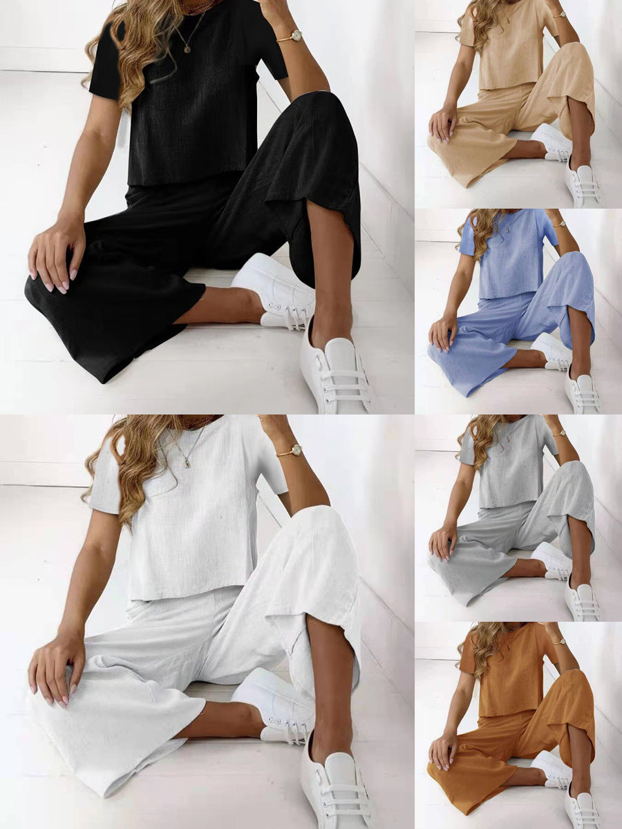 Dame Løs loungewear-sæt i vævet stof med bred pasform og elastisk talje Stilla