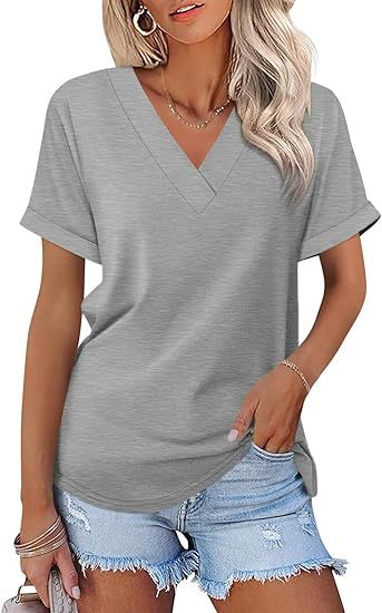 Dame afslappet V-hals T-shirt med løst snit Stilla