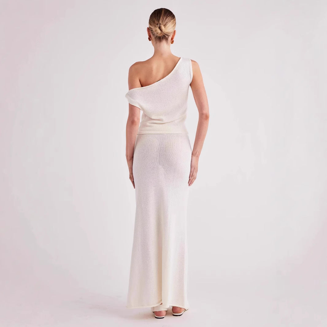 Dame Strik-Maxi-Kjole med lækkert Off-Shoulder Design Stilla