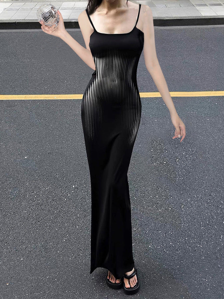 Femme Elegantes Spaghetti strop Maxi kjole Stilla